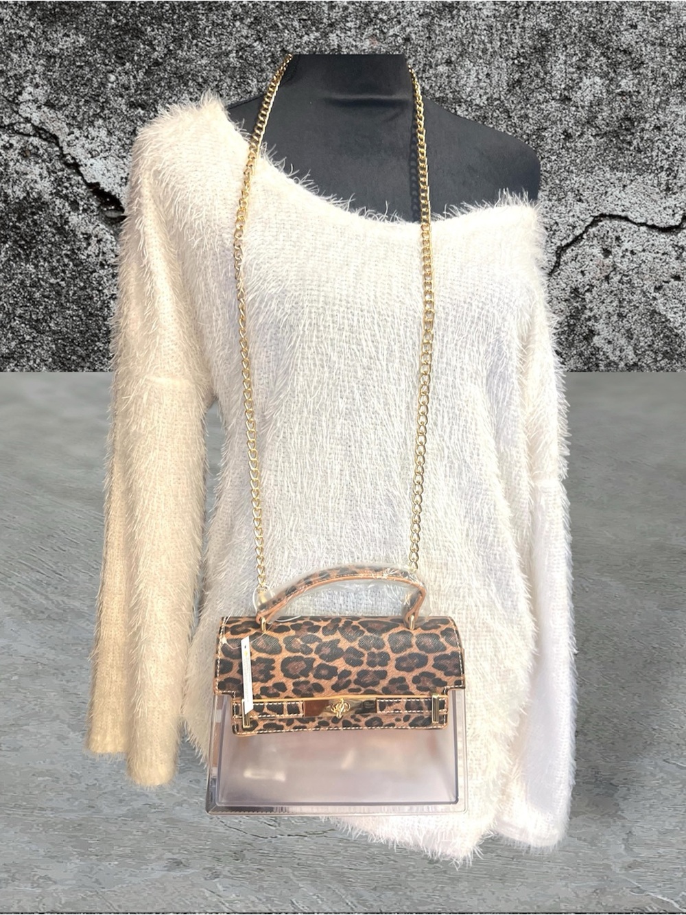 Leopard Print Clear Crossbody Bag with Gold Chain-NWT